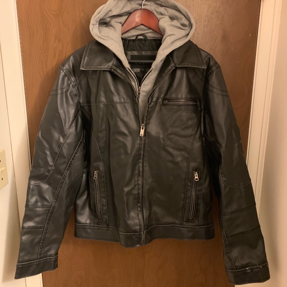 SOLD Guess Hooded Faux Leather Jacket - Picture 2 of 8